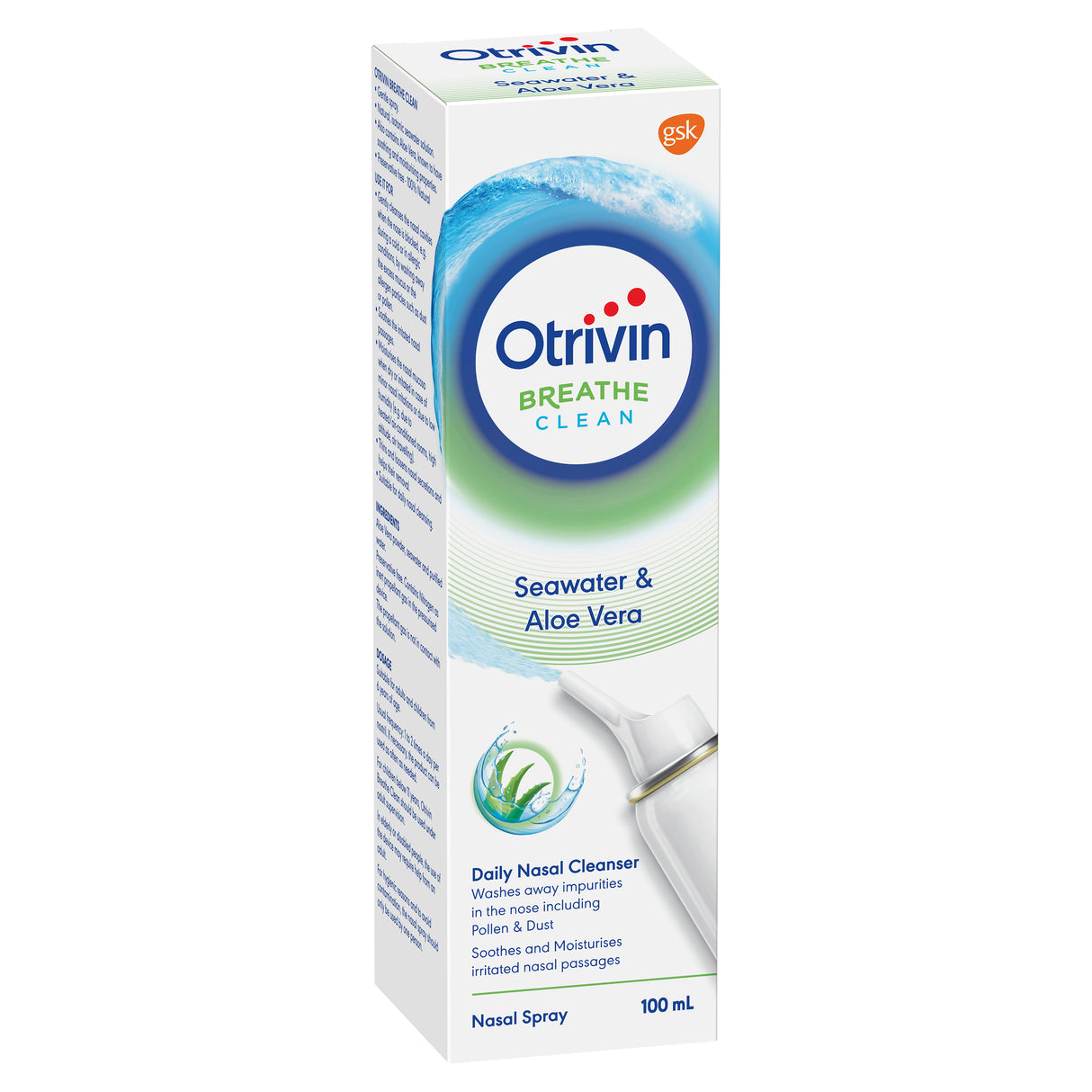 Otrivin Breathe Clean Natural Daily Nasal Cleanser with Isotonic Seawater & Aloe Vera, 100mL