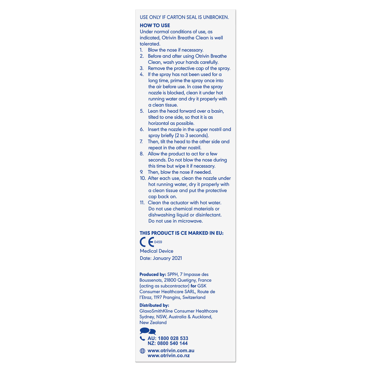 Otrivin Breathe Clean Natural Daily Nasal Cleanser with Isotonic Seawater & Aloe Vera, 100mL