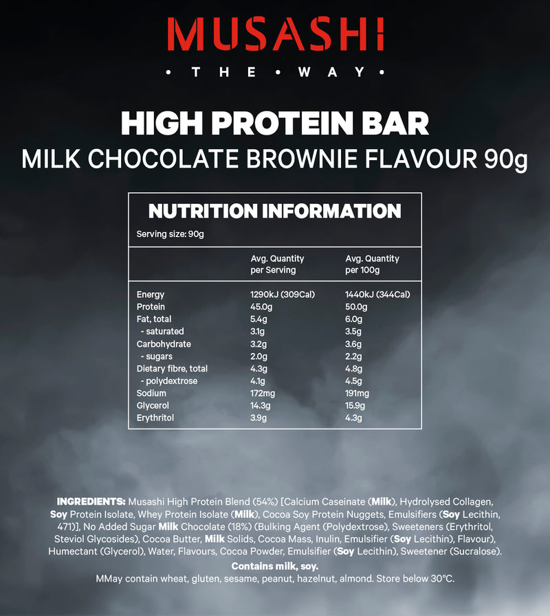 Musashi High Protein Bar Milk Chocolate Brownie 90g