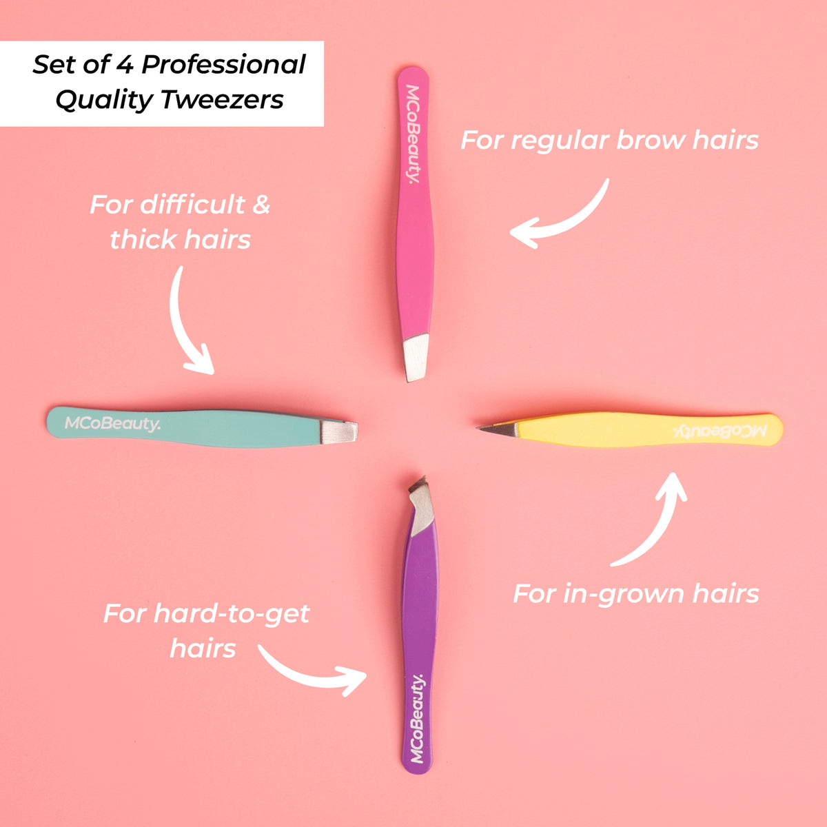 MCoBeauty Perfect Tweezers Professional 4 Pack Set