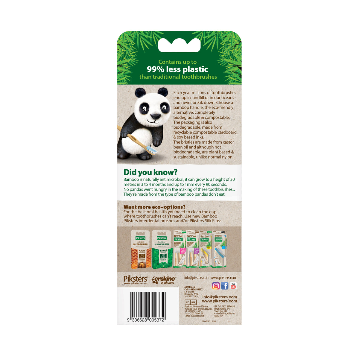 Piksters Bamboo Classic Adult Toothbrush Medium 6pk