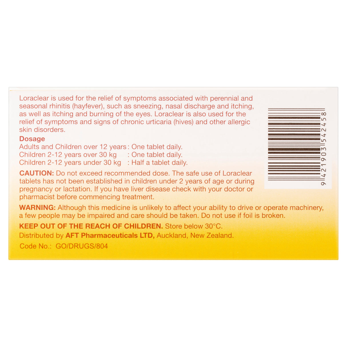 LORACLEAR Hayfever Medicine 10mg 30 tabs