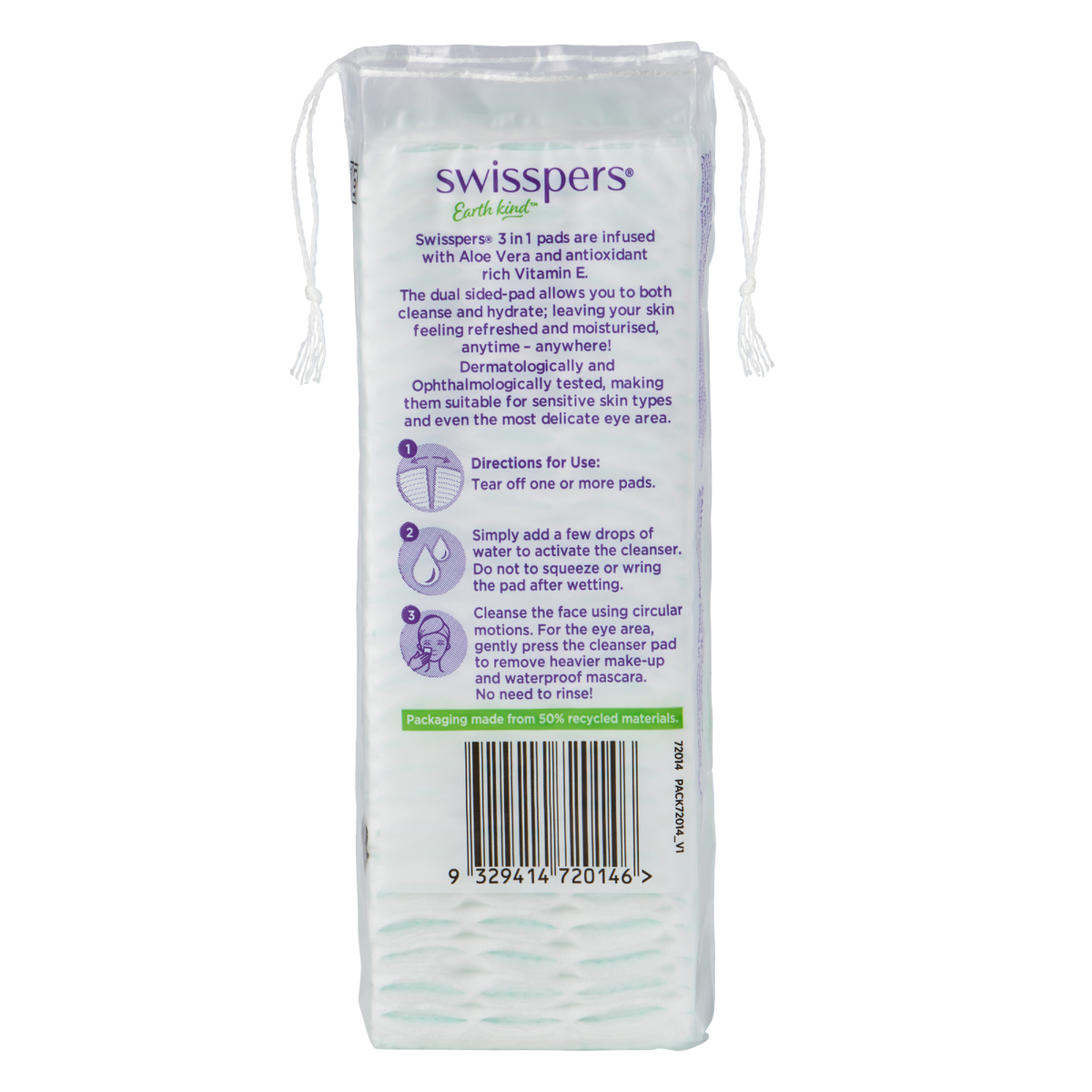 SWISSPERS 3in1 Cleanser Infused Pads - Aloe Vera & Vitamin E 60pk
