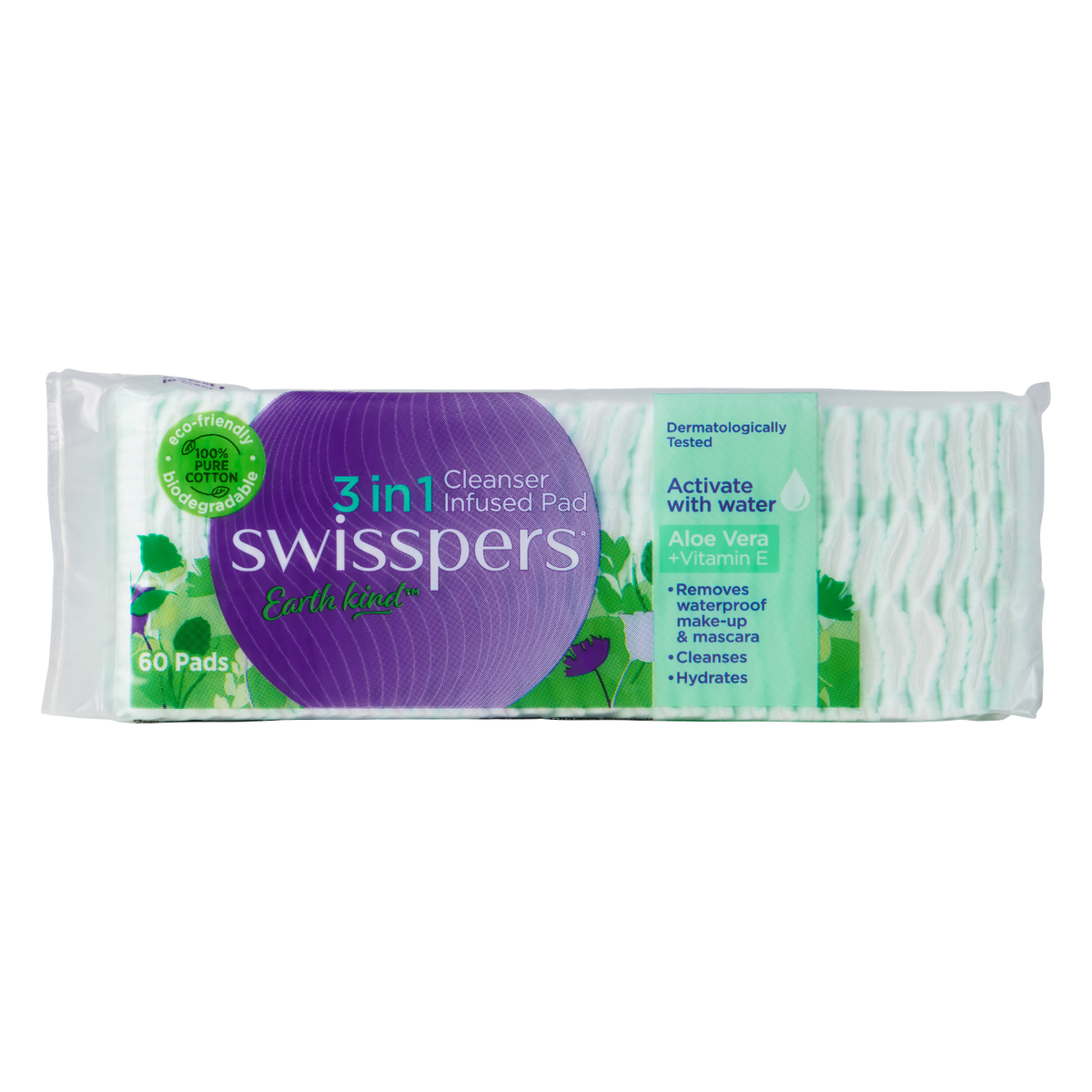 SWISSPERS 3in1 Cleanser Infused Pads - Aloe Vera & Vitamin E 60pk
