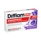 Difflam Plus Anaesthetic Sore Throat Lozenges Blackcurrant Flavour 16 Pack