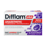 Difflam Plus Anaesthetic Sore Throat Lozenges Blackcurrant Flavour 16 Pack