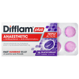 Difflam Plus Anaesthetic Sore Throat Lozenges Blackcurrant Flavour 16 Pack