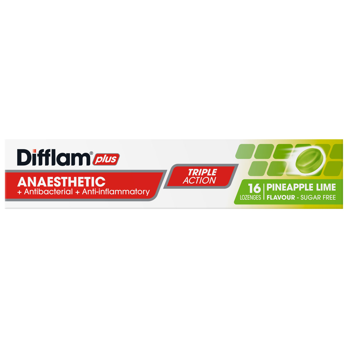 Difflam Plus Loz Pineapple Lime Sugar Free 16s