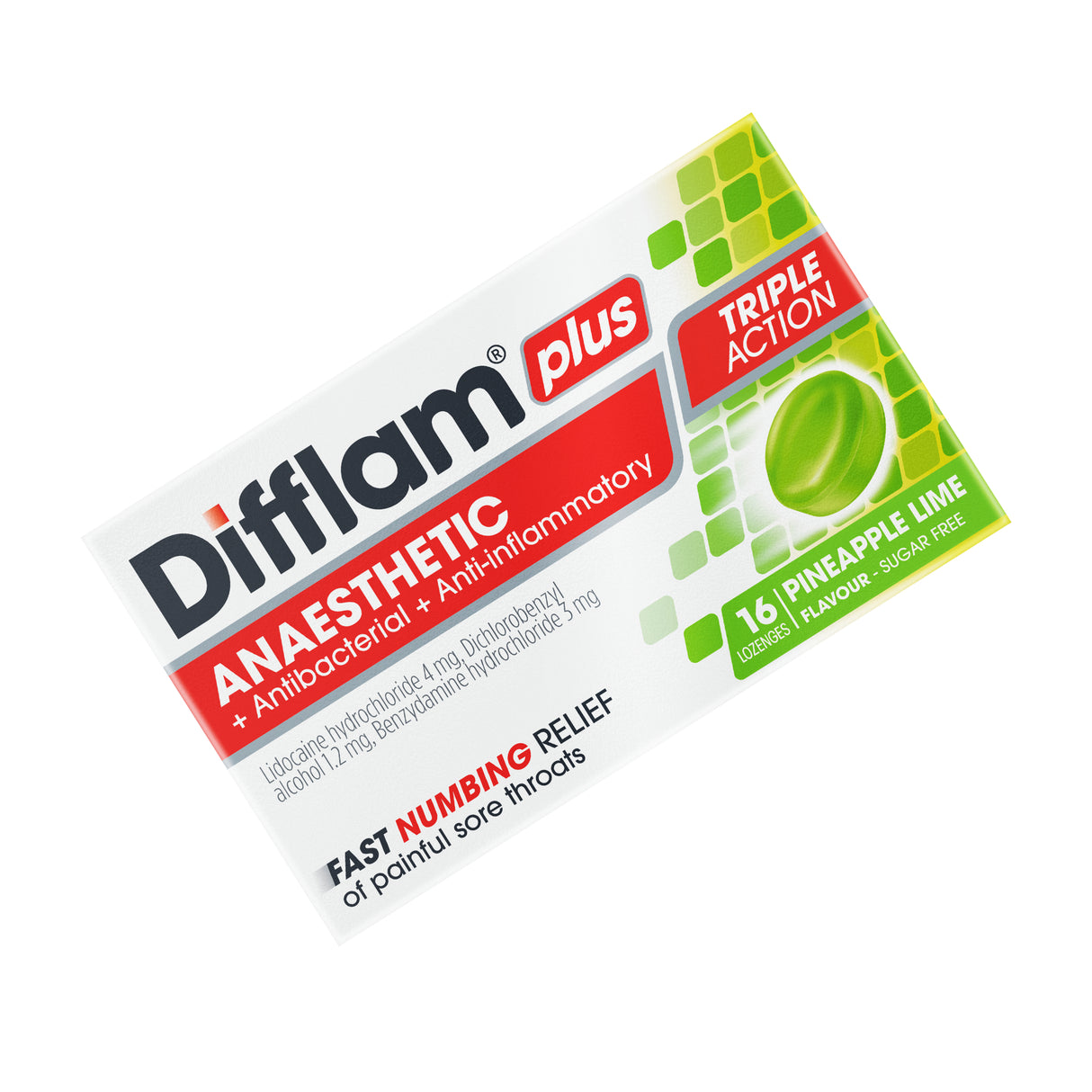 Difflam Plus Loz Pineapple Lime Sugar Free 16s