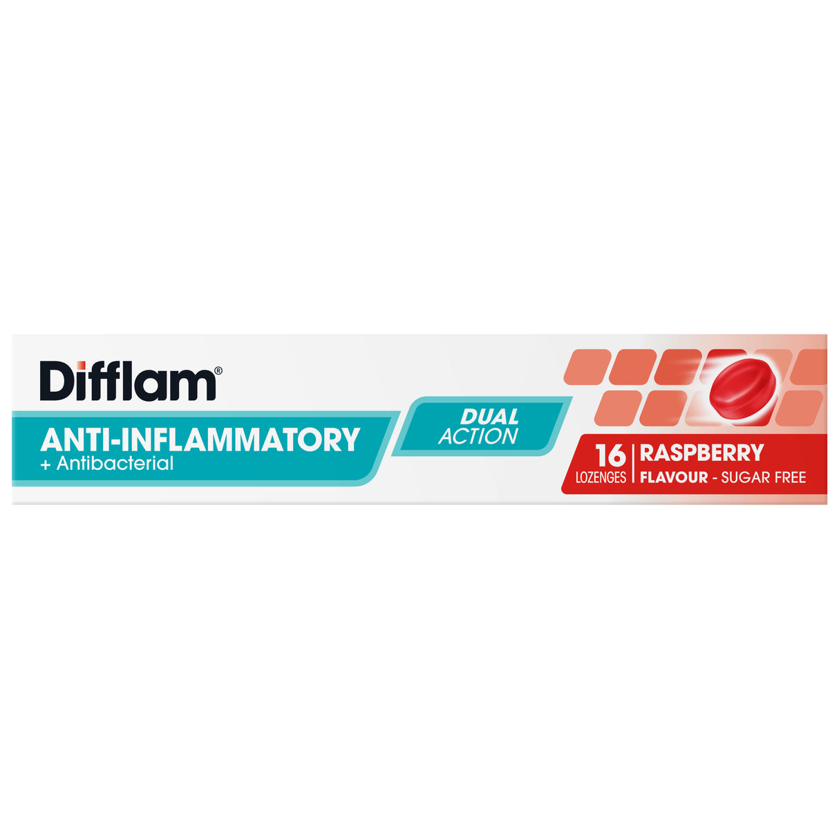 Difflam Sore Throat Lozenges Sugar Free Raspberry Flavour 16 Pack