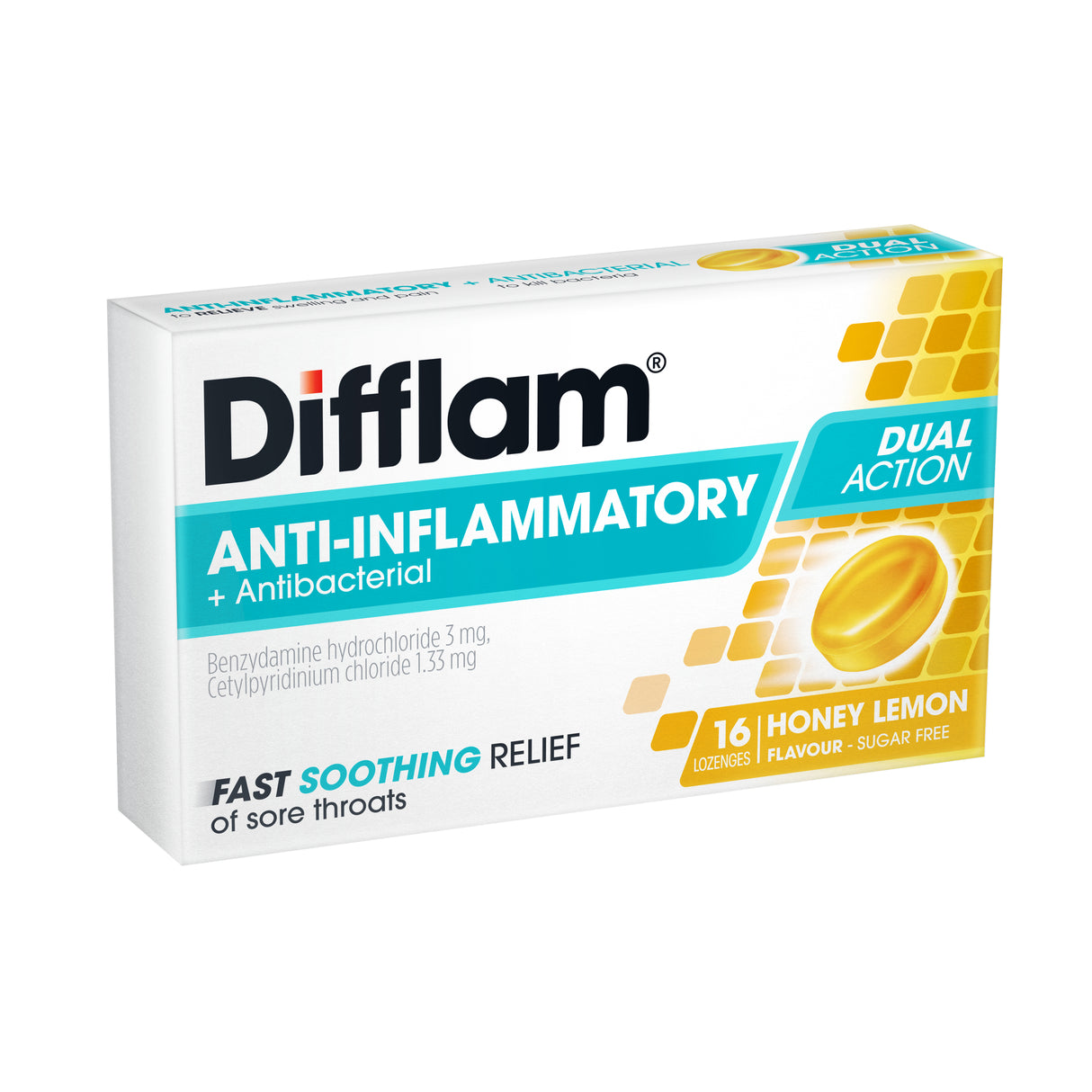 Difflam Sore Throat Lozenges Sugar Free Honey & Lemon 16 Pack