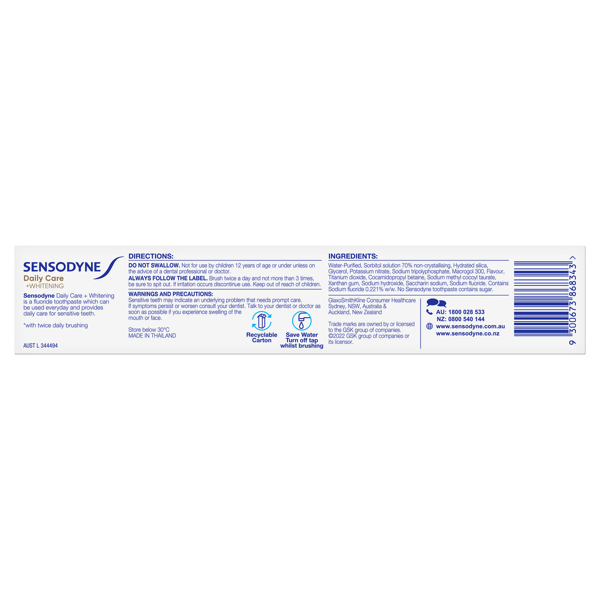 Sensodyne Daily Care + Whitening Sensitive Toothpaste 110g