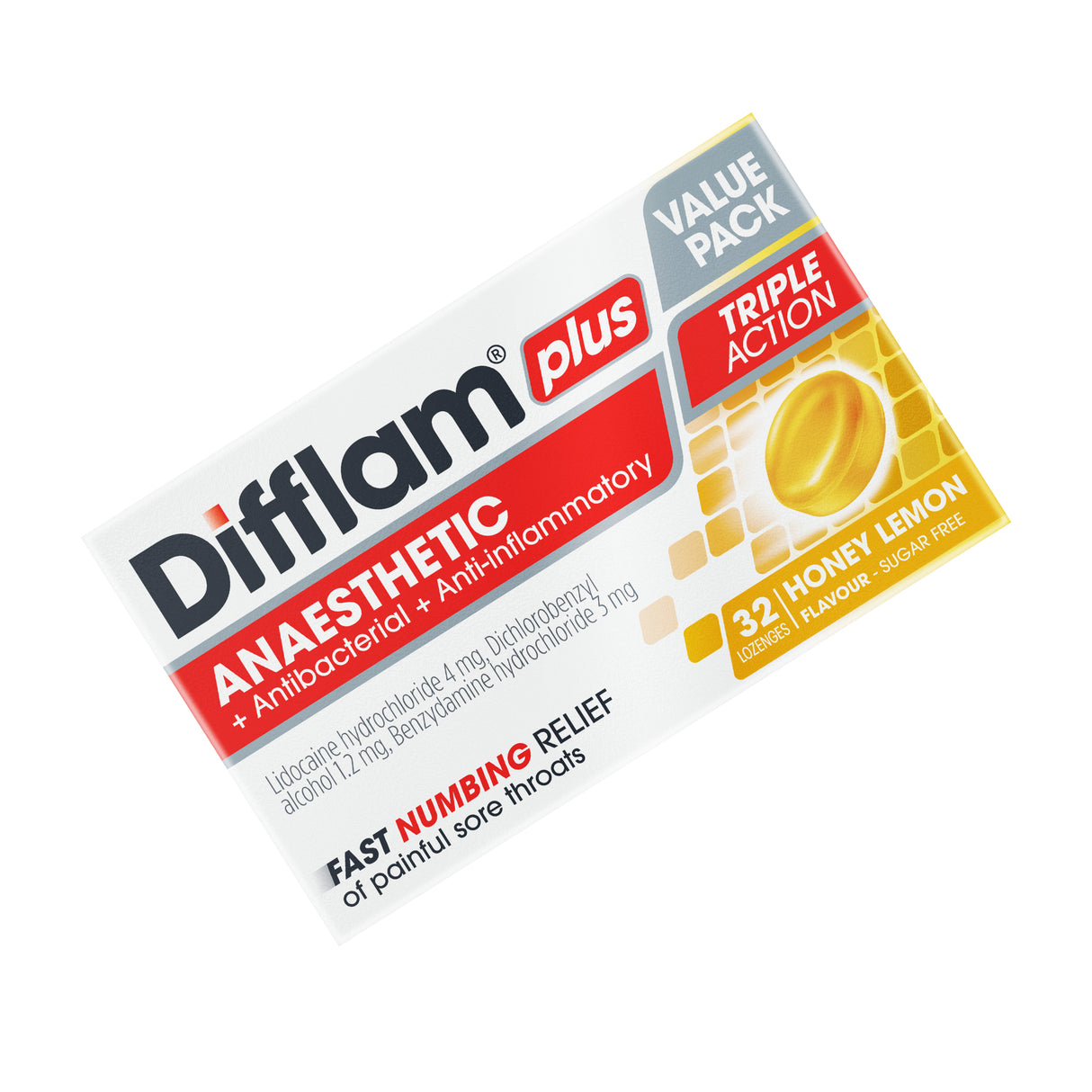 Difflam Plus Lozenges Anaesthetic Honey Lemon 32s