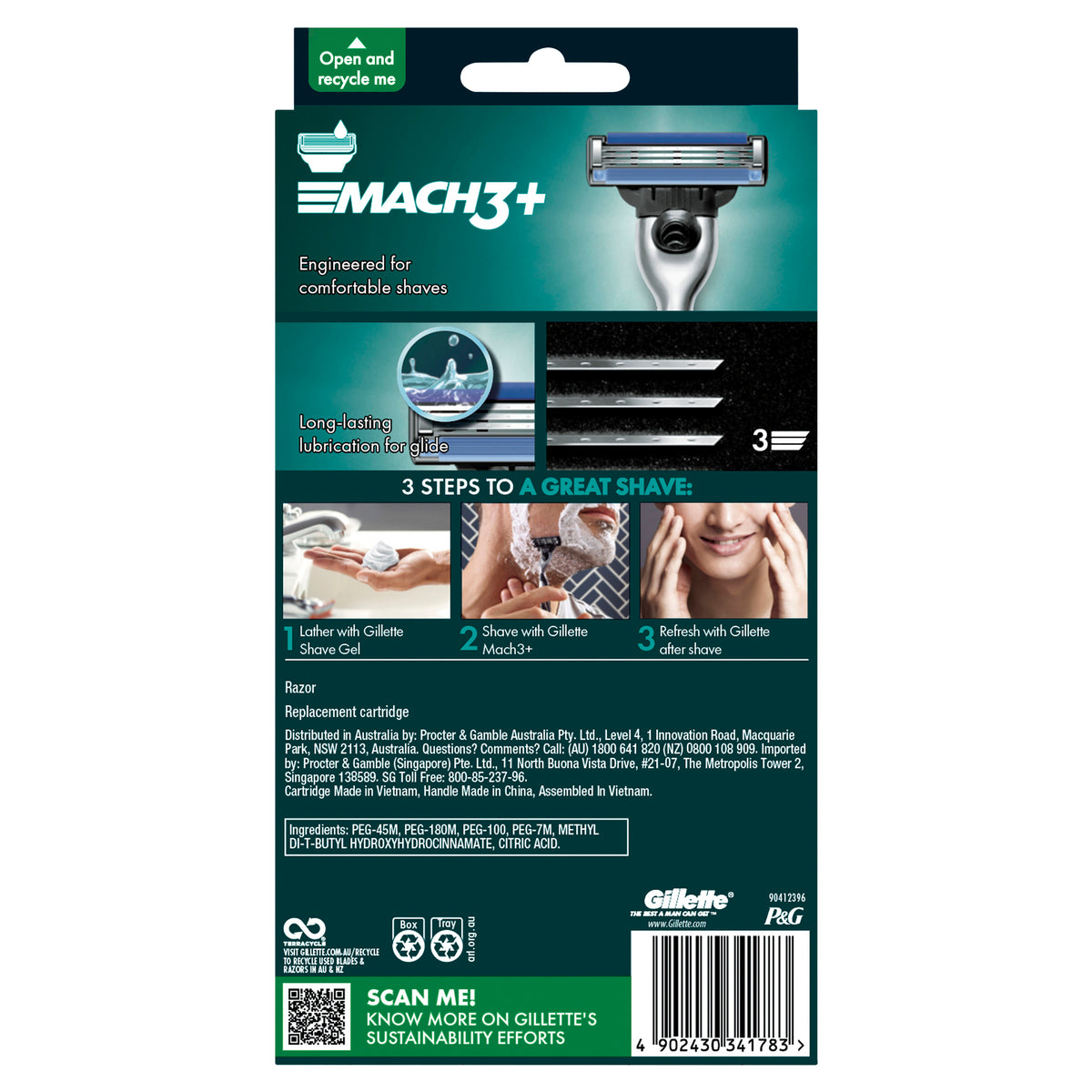 GILLETTE Mach3+ Razor 1Up+ 2 Cartridges