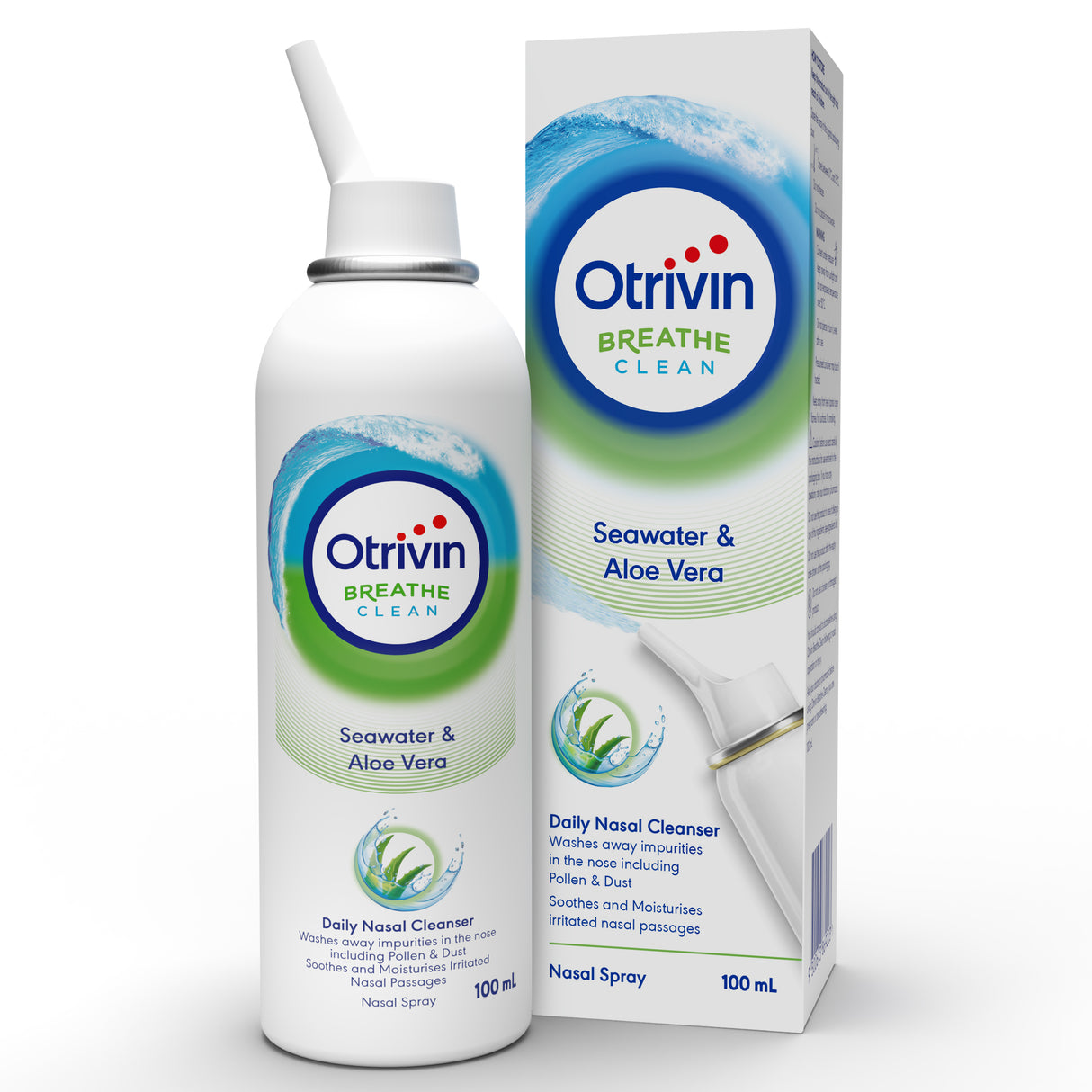 Otrivin Breathe Clean Natural Daily Nasal Cleanser with Isotonic Seawater & Aloe Vera, 100mL