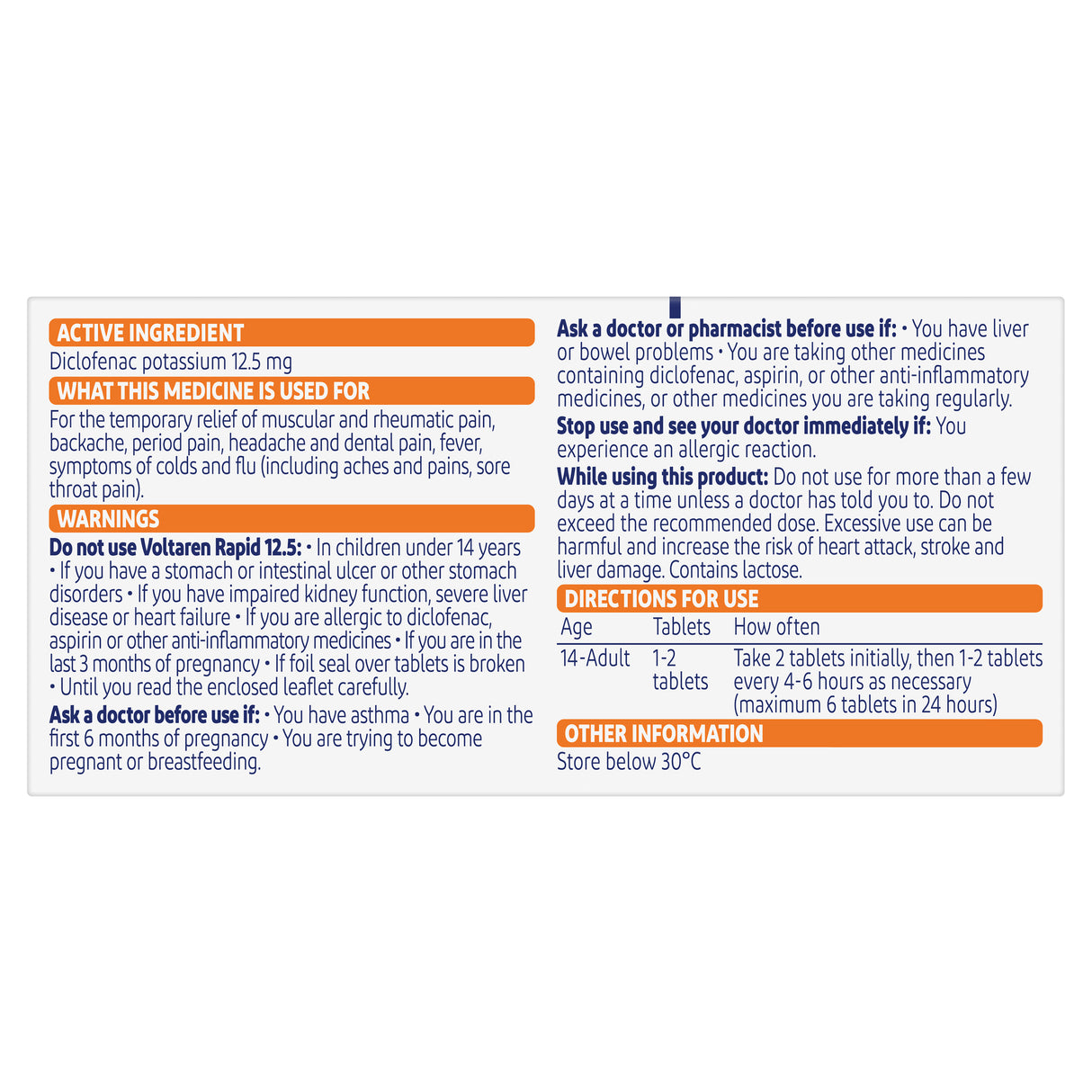 Voltaren Rapid Anti Inflammatory Pain Relief Tablets 12.5mg