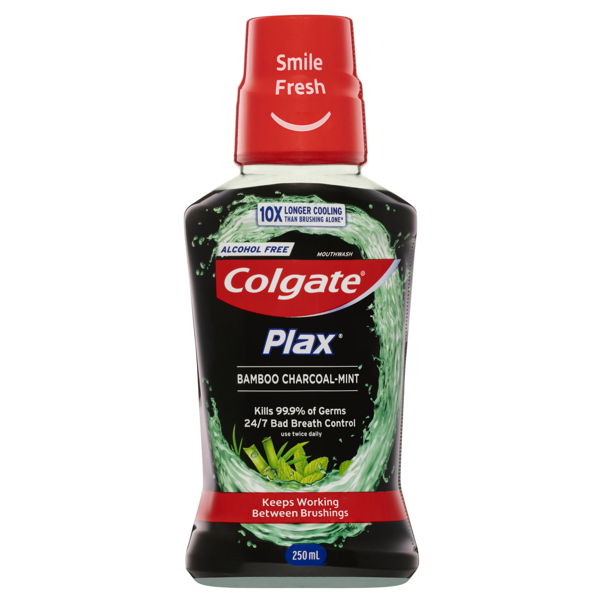 Colgate Plax Antibacterial Mouthwash, 250mL, Bamboo Charcoal Mint, Alcohol Free, Bad Breath Control