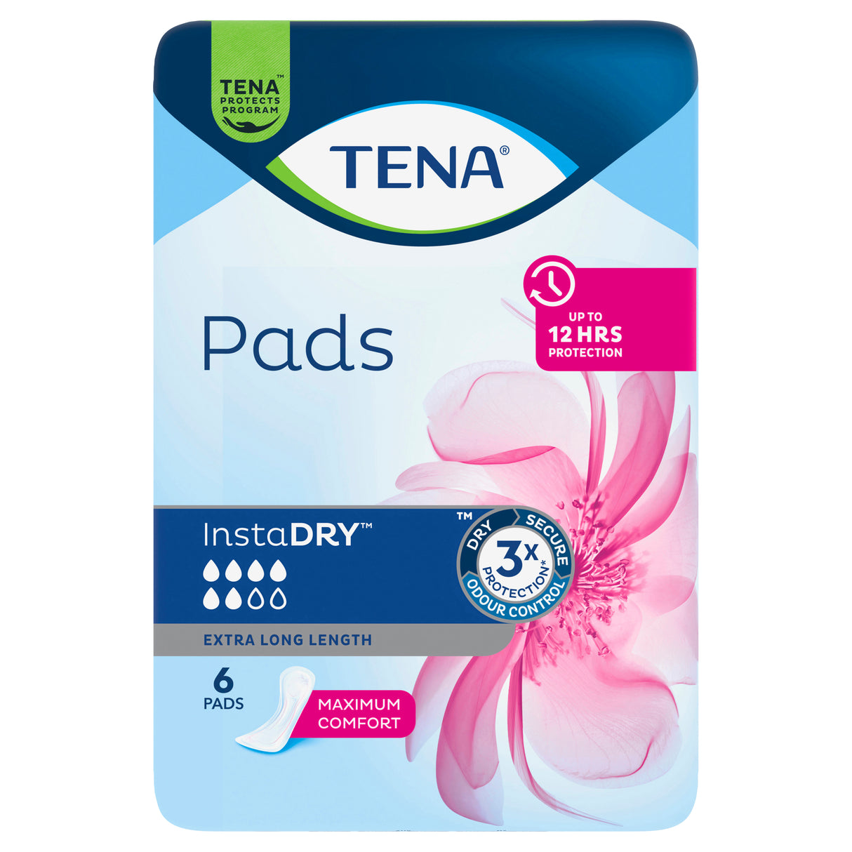 TENA Pads InstaDRY Extra Long Length 6 Pack
