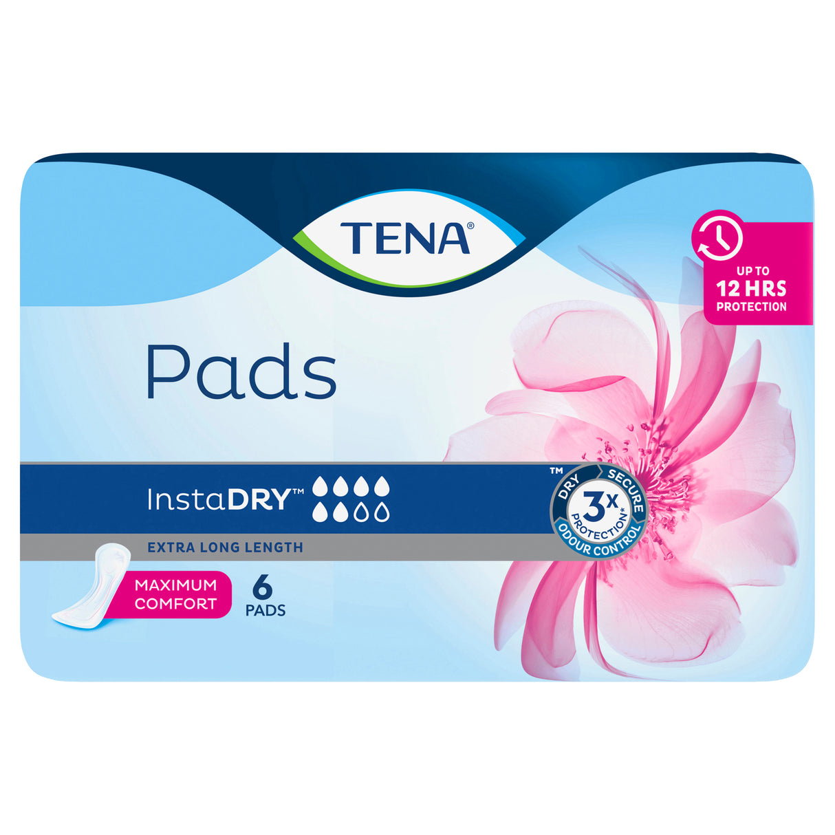 TENA Pads InstaDRY Extra Long Length 6 Pack