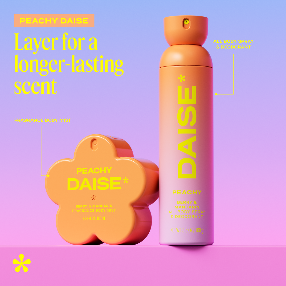 DAISE Peachy Daise All Body Spray & Deodorant in Berry & Mandarin, 3.5 oz/120 mL