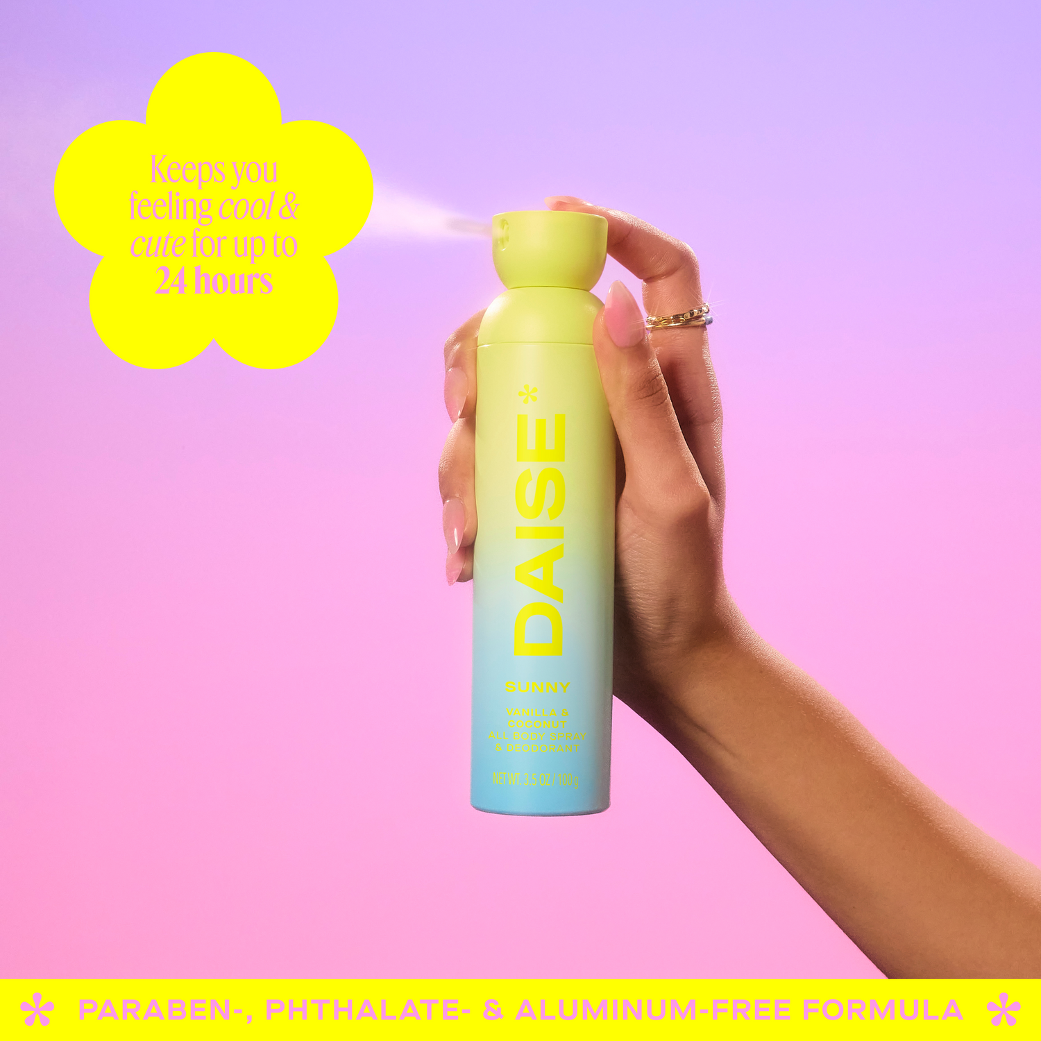 DAISE Sunny Daise All Body Spray & Deodorant in Vanilla & Coconut, 3.5 oz/120 mL