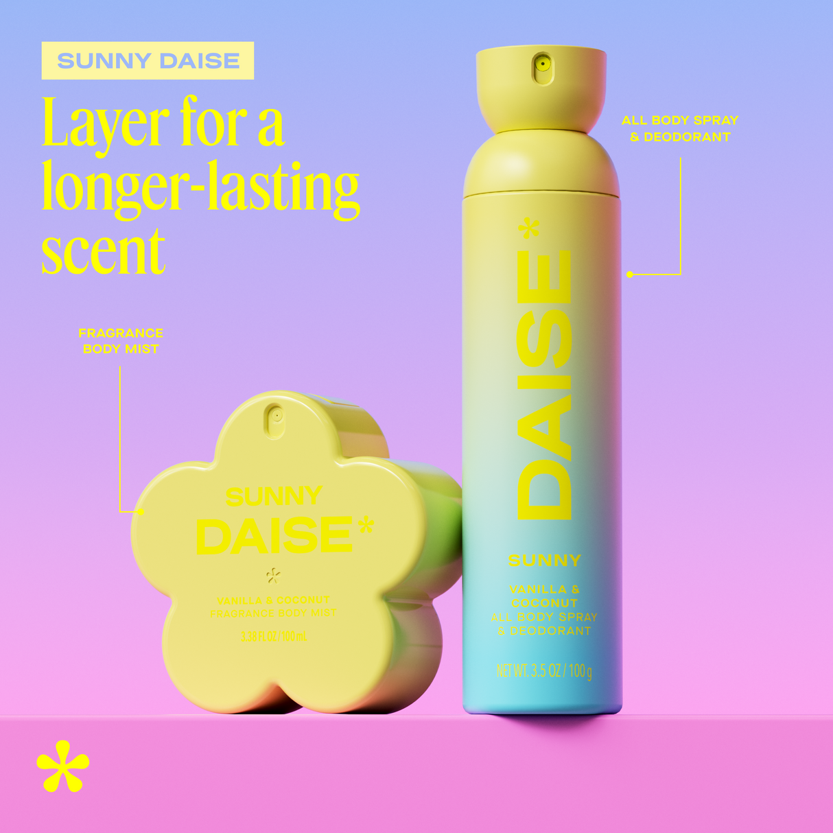 DAISE Sunny Daise All Body Spray & Deodorant in Vanilla & Coconut, 3.5 oz/120 mL