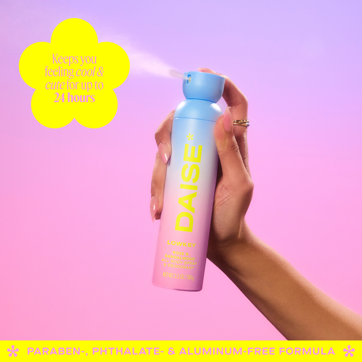 DAISE Lowkey Daise All Body Spray & Deodorant in Rose & Sandalwood, 3.5 oz/120 mL