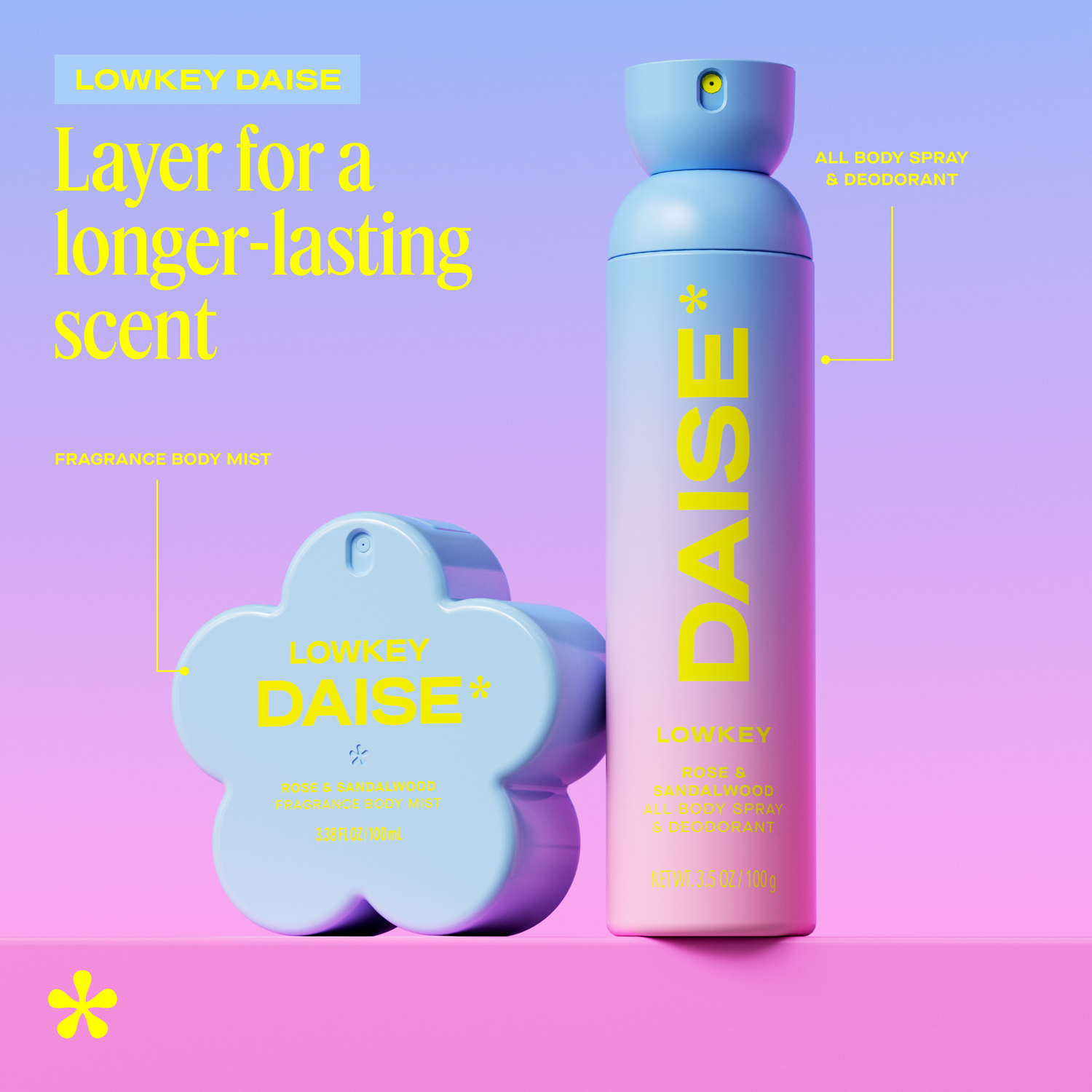 DAISE Lowkey Daise All Body Spray & Deodorant in Rose & Sandalwood, 3.5 oz/120 mL