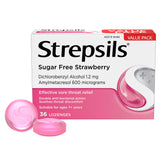 Strepsils Sore Throat Relief Sugar Free Strawberry 36 Pack