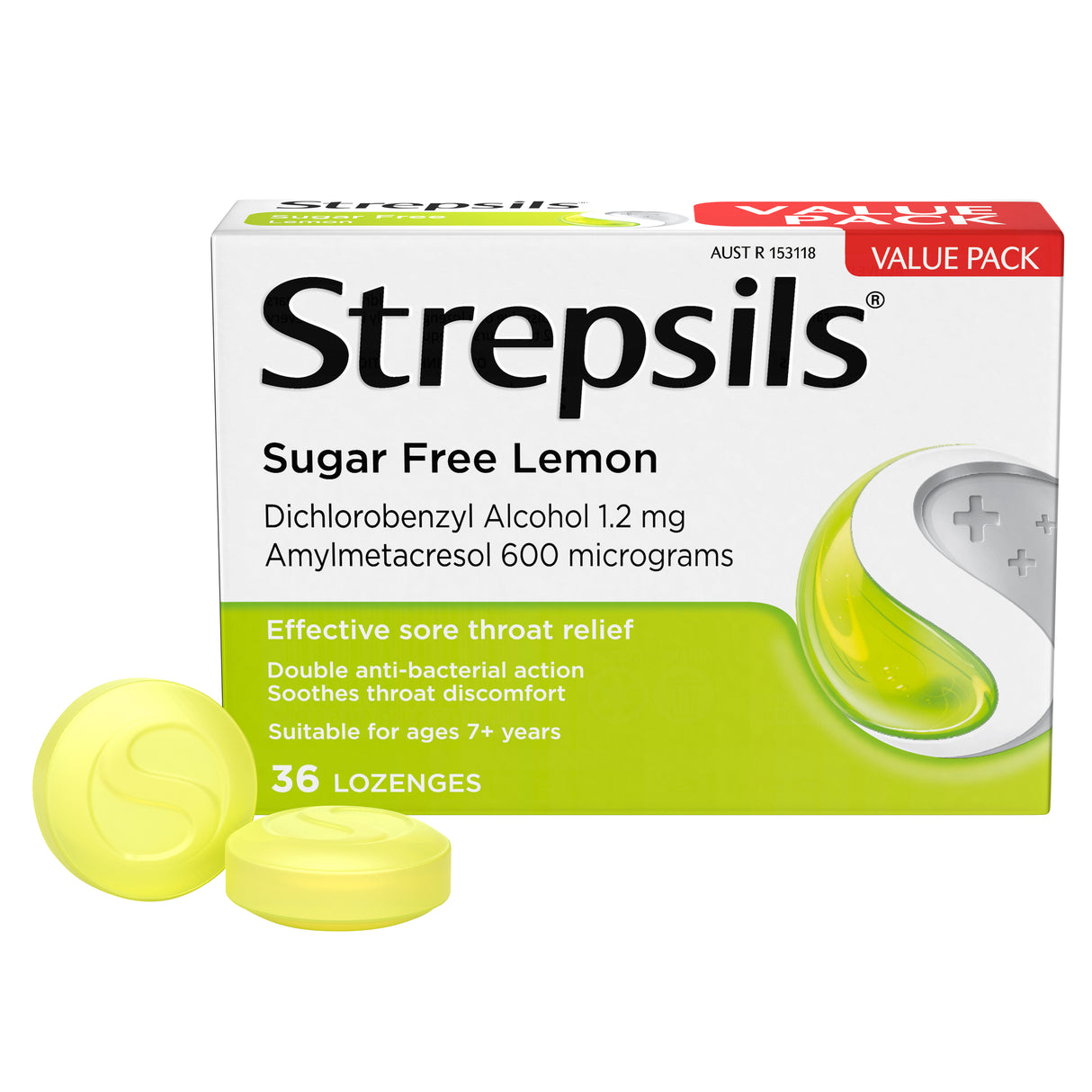 Strepsils Sore Throat Relief Sugar Free Lemon 36 Pack