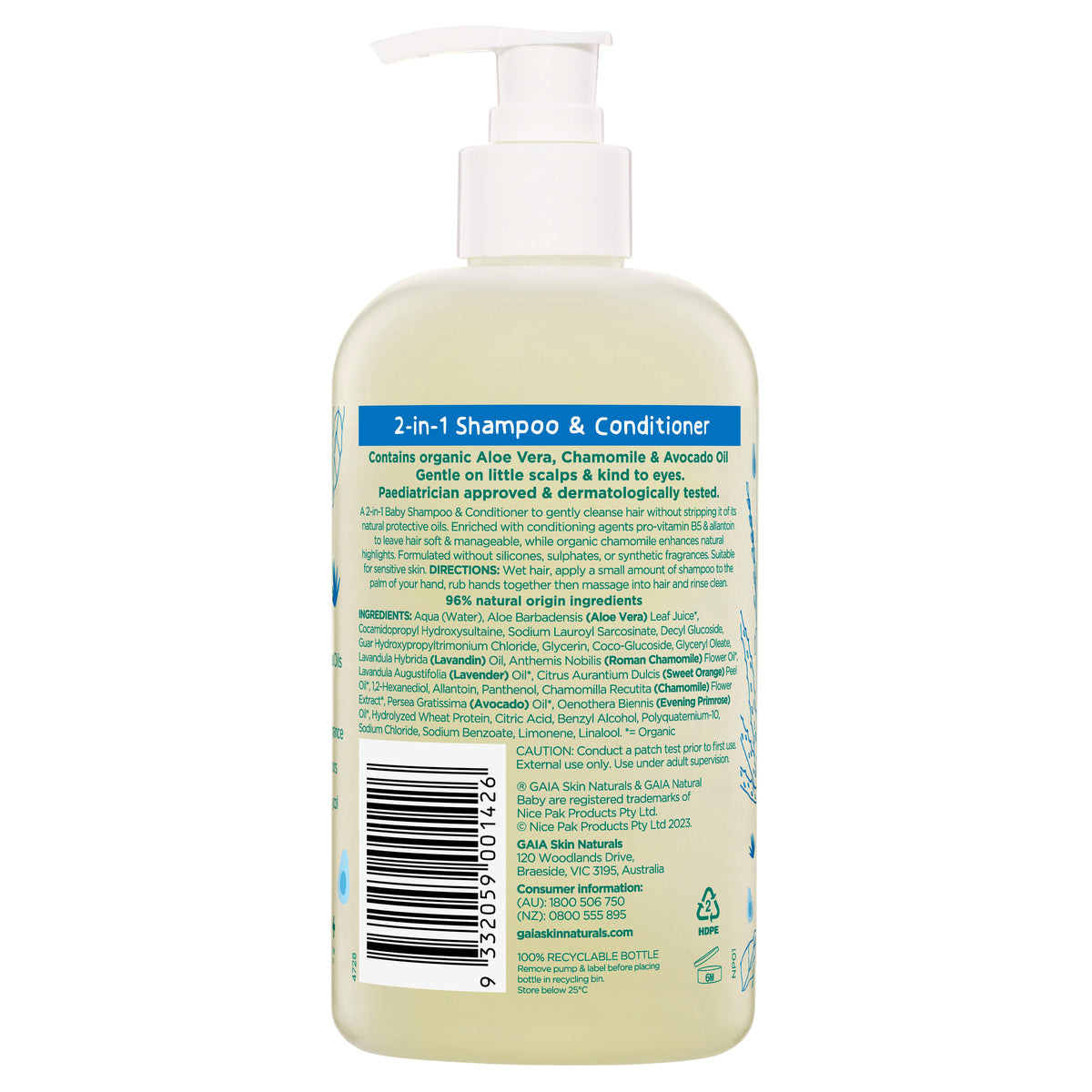 GAIA Natural Baby 2 in 1 Shampoo & Conditioner 500ml