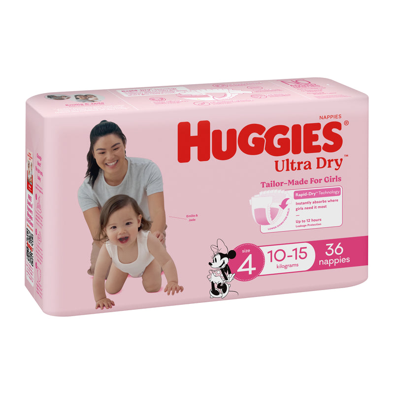 Huggies Ultra Dry Nappies Girl Size 4 (10-15kg) 36 Pack