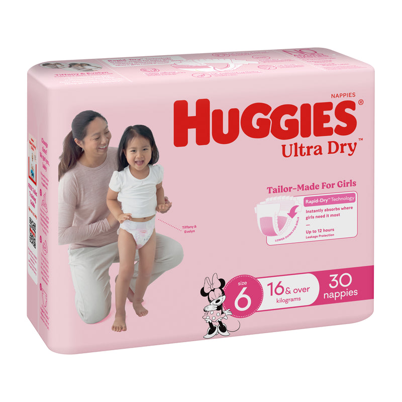 Huggies Ultra Dry Nappies Girls Size 6 (16kg+) 30 Pack