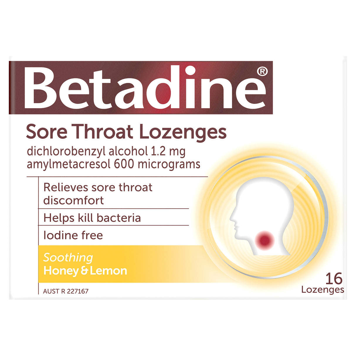 Betadine Sore Throat Lozenges Honey & Lemon 16 Pack