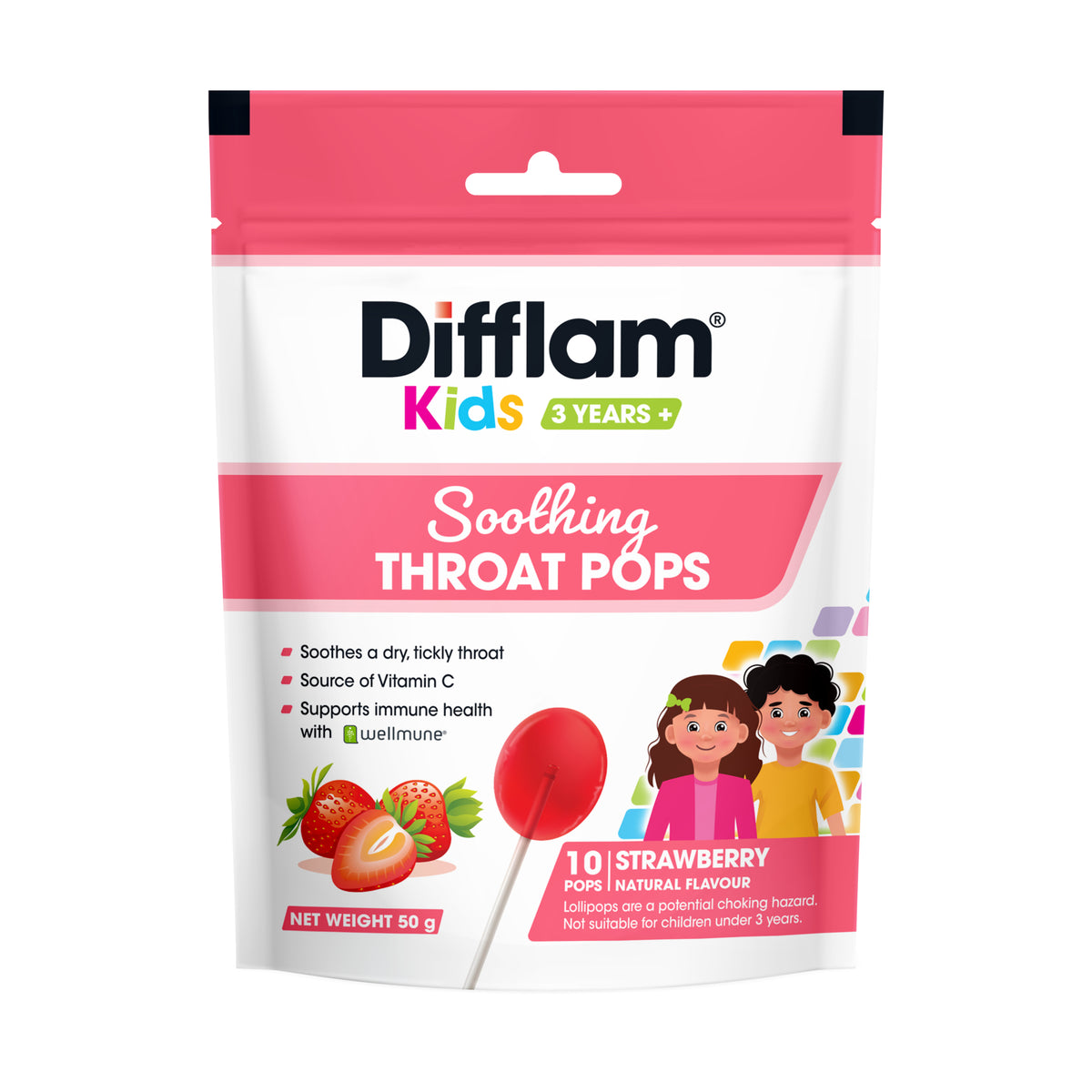 DIFFLAM Kids Soothe Throat Pops Strawberry 10s
