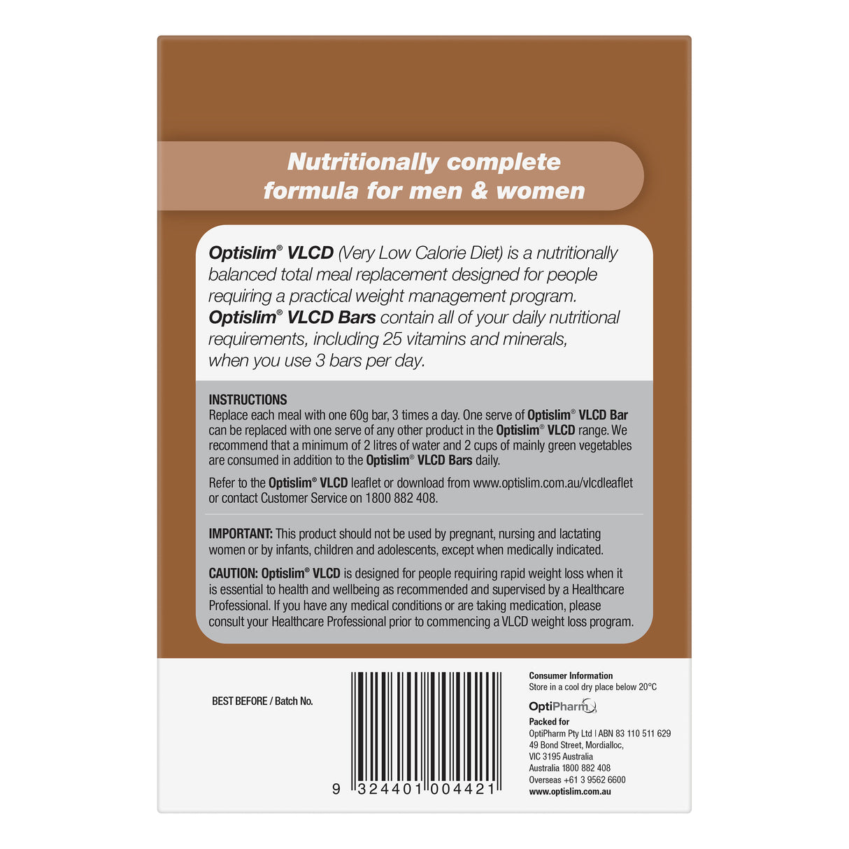 Optislim VLCD Bar Chocolate Fudge 5x60g