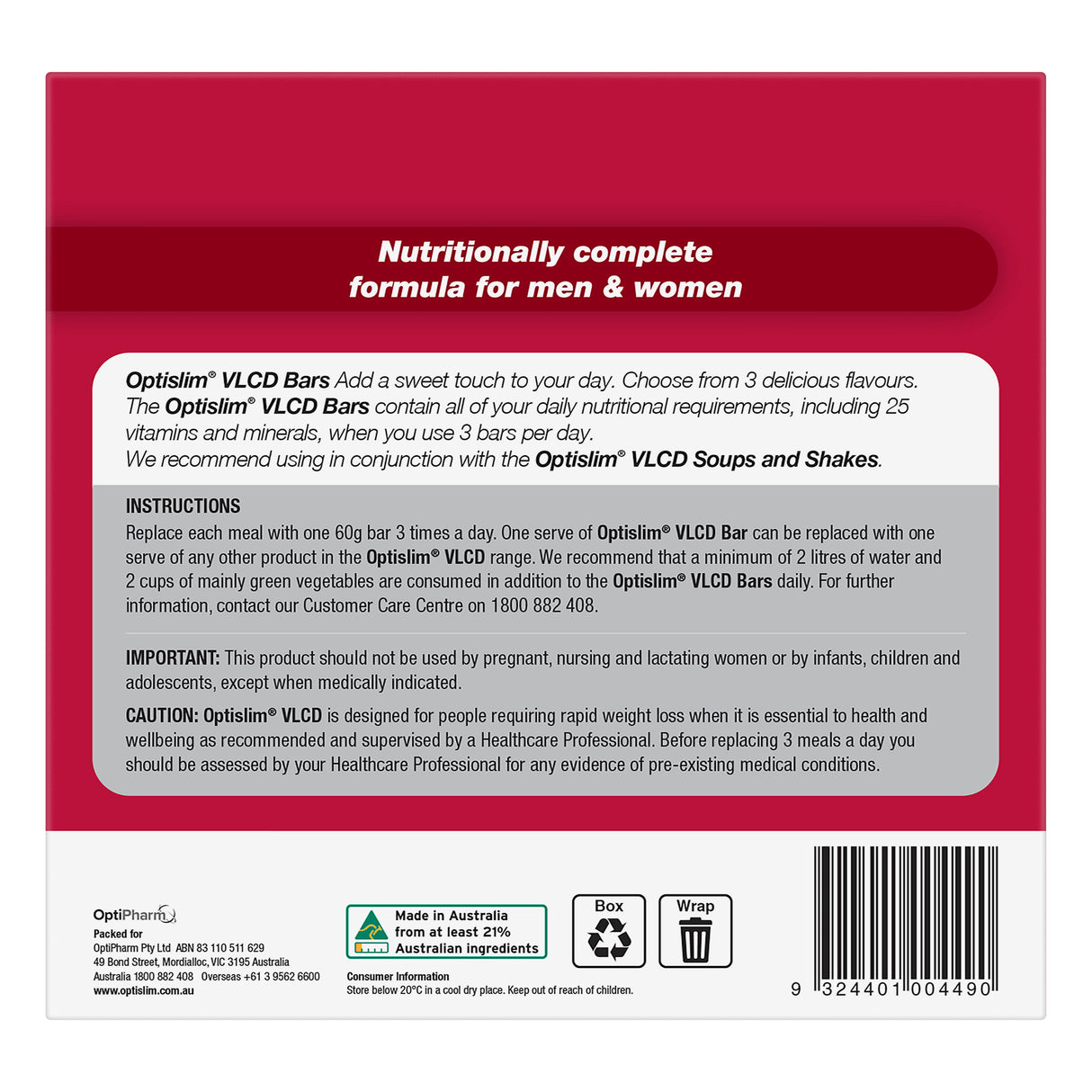 Optislim VLCD Bar Variety Pk 15x60g