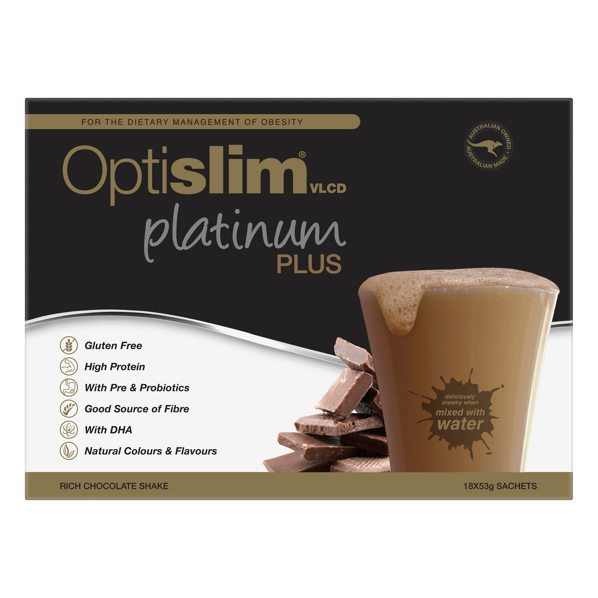 Optislim VLCD Platinum Plus Meal Replacement Shake Chocolate 18 x 53g