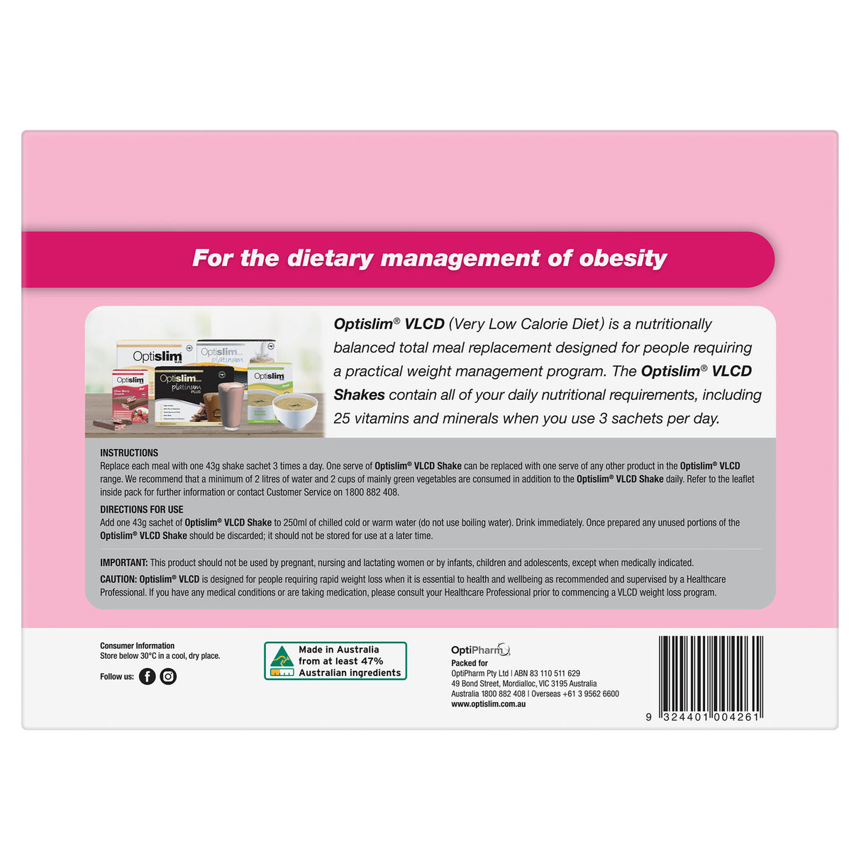 Optislim VLCD Low Calorie Diet Shake Strawberry 21x43g