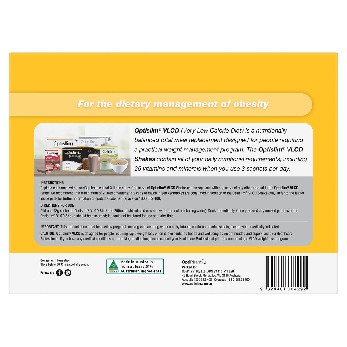 Optislim VLCD Meal Replacement Shake Banana 21s