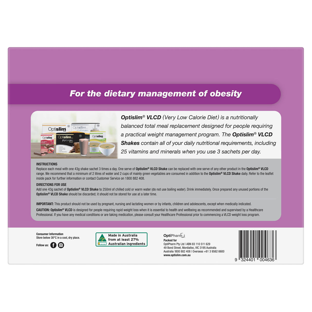 Optislim Low Calorie Meal Replacement Shake Variety 43g