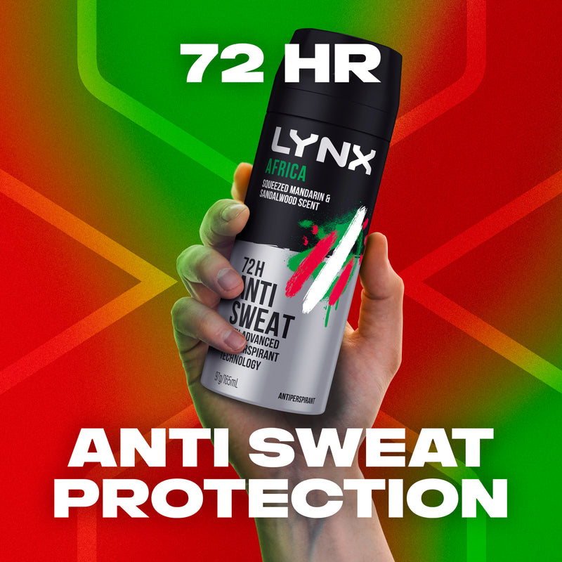 Lynx Antiperspirant Body Spray Africa (72hr anti sweat)165ml