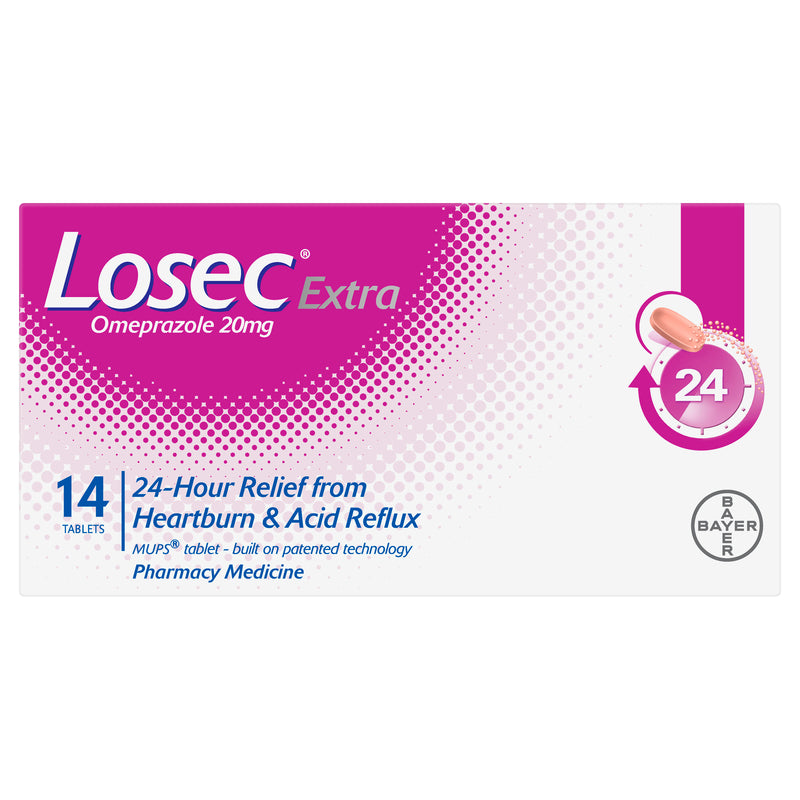 Losec Extra Omeprazole Heartburn and Acid Reflux Tablets 14 Pack