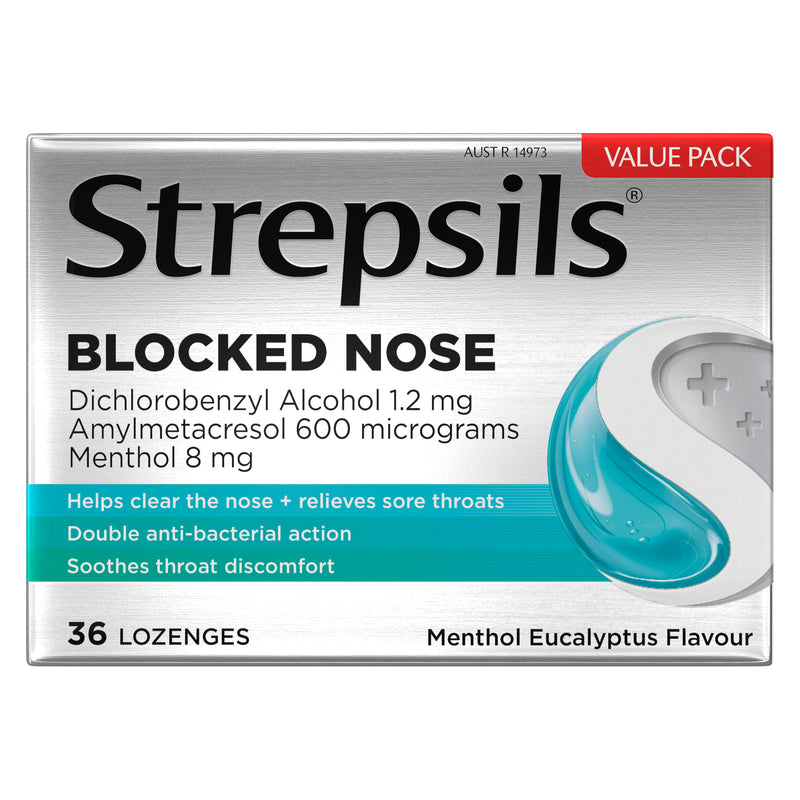 Strepsils Plus Blocked Nose Relief Throat Lozenges 36s