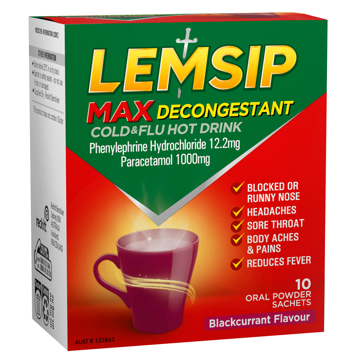 Lemsip Max Decongestant Cold & Flu Hot Drink Blackcurrant 10 Pack