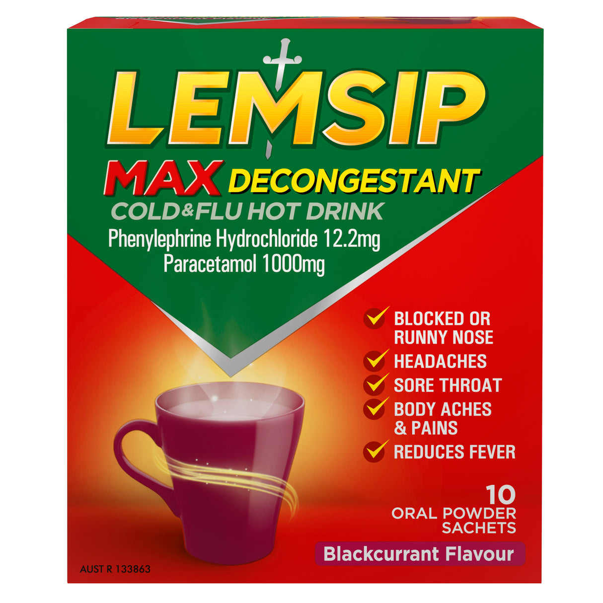 Lemsip Max Decongestant Cold & Flu Hot Drink Blackcurrant 10 Pack