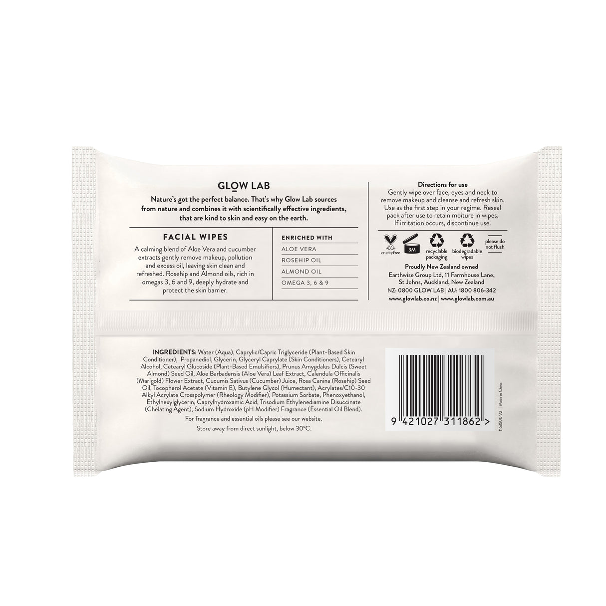 Glow Lab Facial Wipes 20 Pack