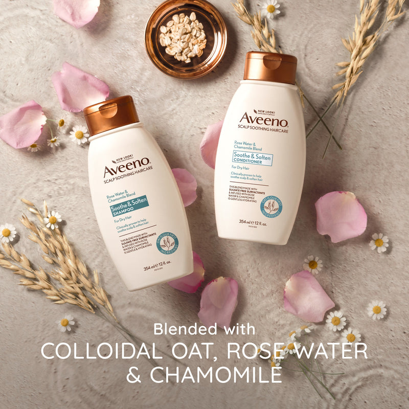 Aveeno Sensitive & Soft Rose Water and Chamomile Blend Shampoo For Scalp Soothing & Gentle Cleansing 354mL
