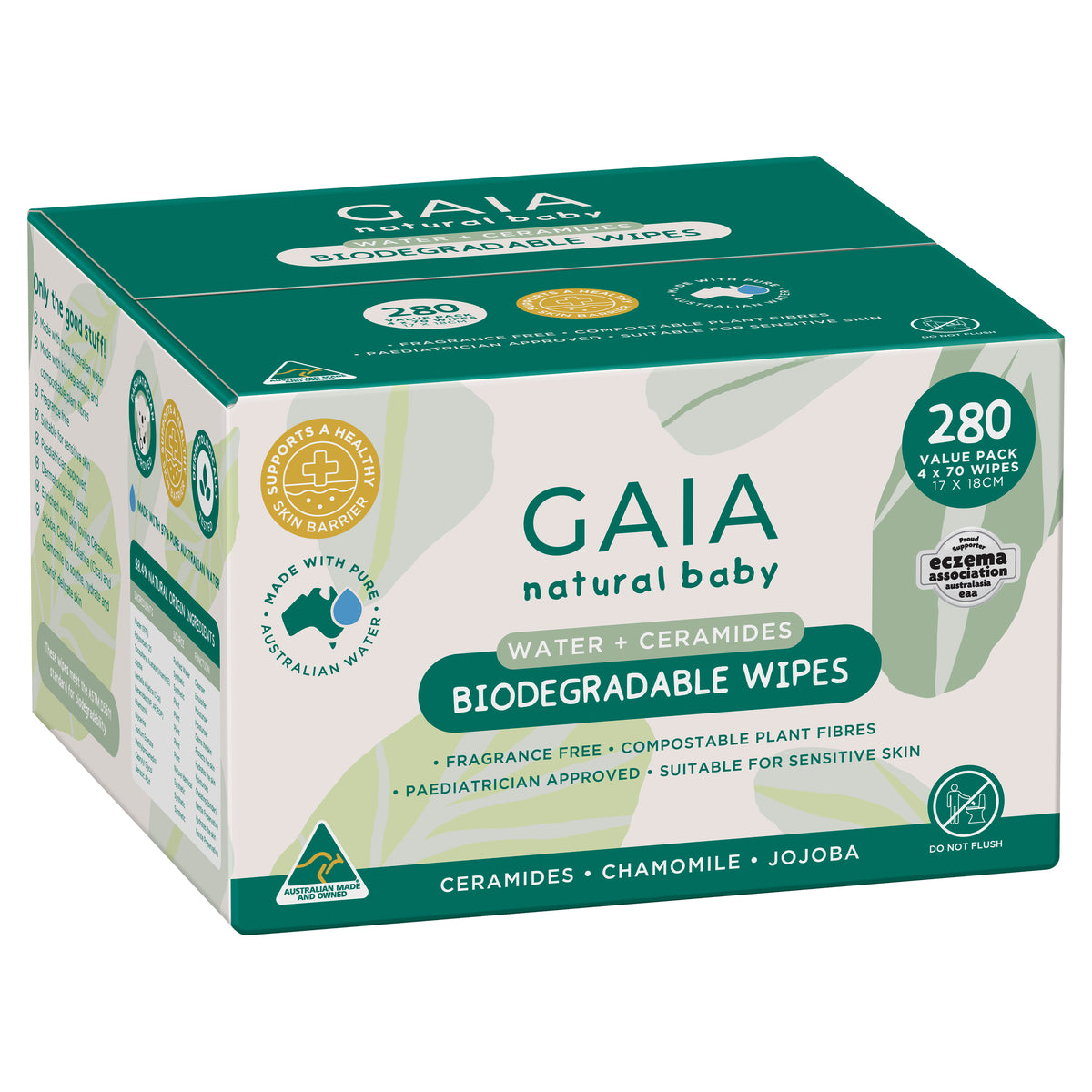 GAIA Natural Baby Water + Ceramides Biodegradable Wipes 280pk