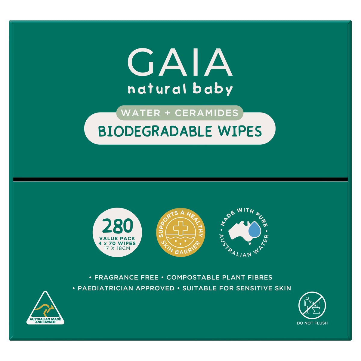 GAIA Natural Baby Water + Ceramides Biodegradable Wipes 280pk
